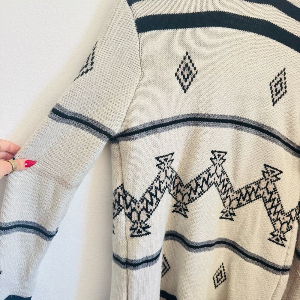 VINTAGE ANTHROPOLOGIE Cream Black Grey Print Stripe Knit Open Cardigan Sweater M - Picture 9 of 12